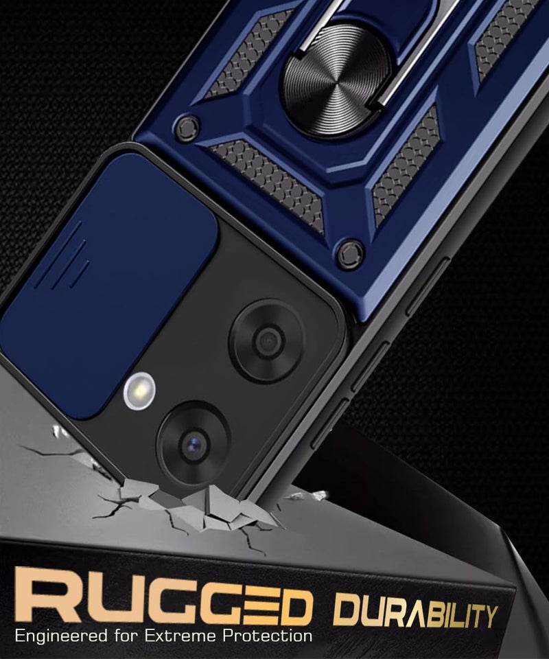 WOW IMAGINE Tough Armor Bumper Mobile Back Case for 1+ OnePlus Nord CE 5 5G | Sliding Camera Shield Cover | Shock Proof 360° Protection | Hybrid PC + TPU | Ring Holder with Kickstand – Blue - Image 4