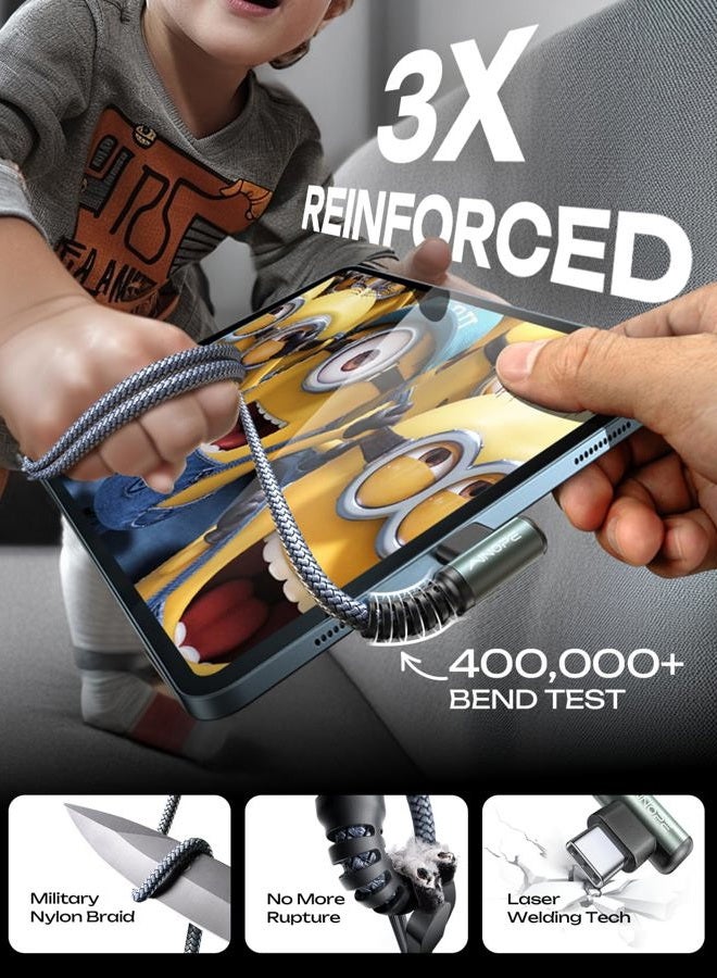 Ainope كابل شاحن USB C إلى USB C بقوة 60 وات، قطعتان، كابل شحن من النوع C بطول 6.6 قدم، بزاوية قائمة، كابل شحن سريع من USBC إلى USBC لهاتف Samsung S23 S22 S21 Note 20 Ultra، iPad Pro 12.9 Air Mini MacBook Air - Image 4