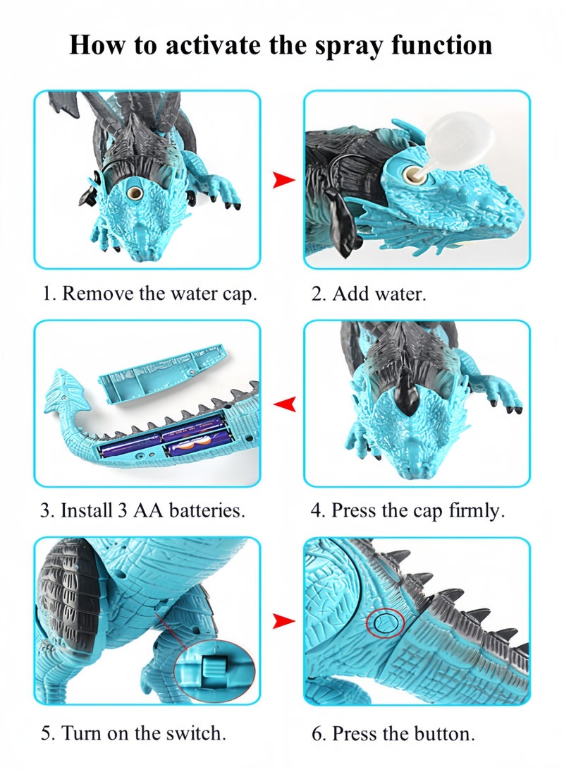 HALAMODO Remote Control RC Dragon Toy LED Light Up Walking Dragon Roaring and Spraying Smoke, Shaking Head, Light Up Eyes and Sounds - Image 5