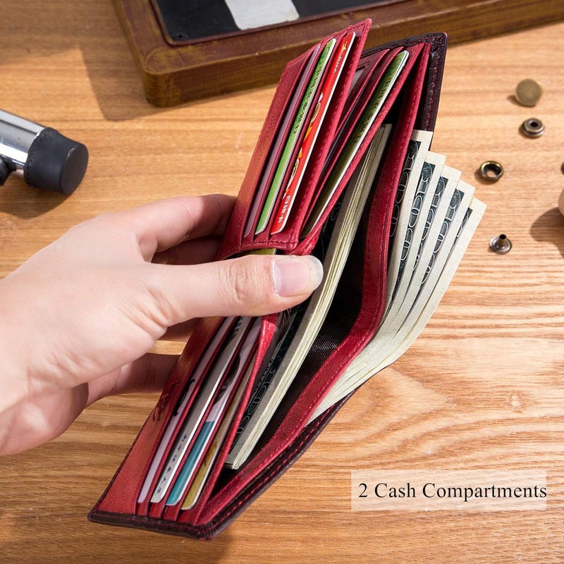 بول كابتن محفظة BULLCAPTAIN RFID للرجال، نحيفة قابلة للطي مزدوجة، من الجلد الطبيعي، محفظة الجيب الأمامي مع نافذتين للبطاقات الشخصية QB-05 - Image 5