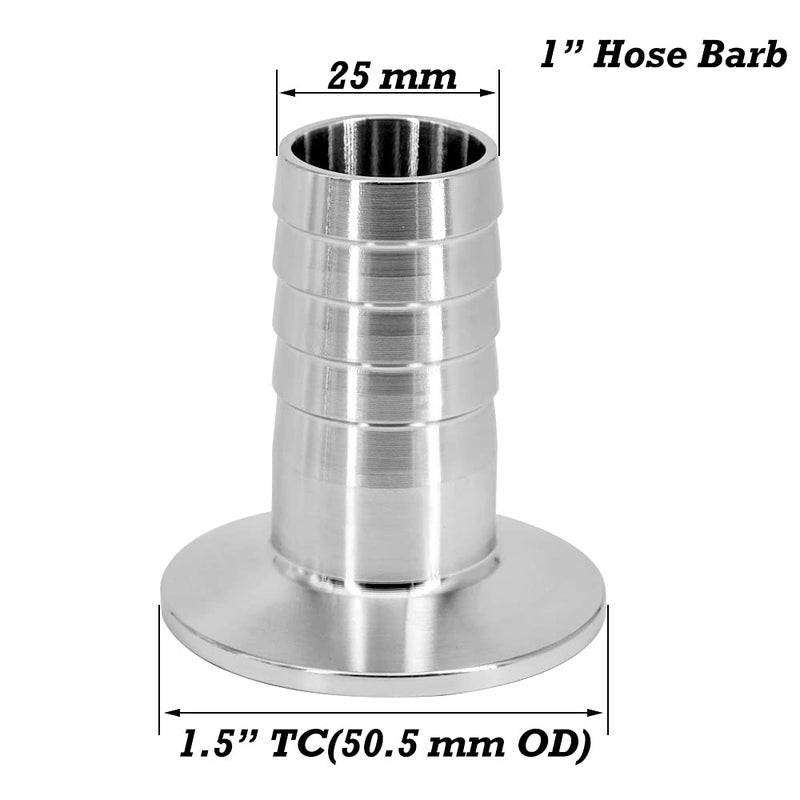 beduan 1.5" Tri Clamp to 1" Barb Fitting Stainless Sanitary Home Brew Adapter (Ferrule OD 50.5mm) - Image 2