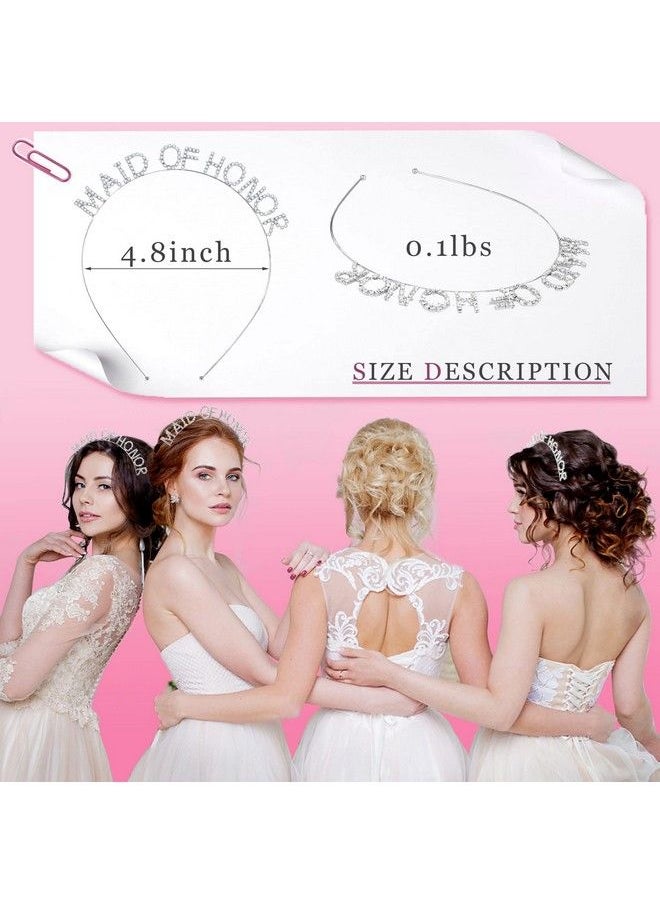 Elehere - Maid Of Honor Gifts Rhinestone Tiara Headband Bride Accessories For Bachelorette Hen Party Bridal Shower Bride Bridesmaid Summer Wedding Headpiece Hair Accessories Silver Rhinestone - Image 1