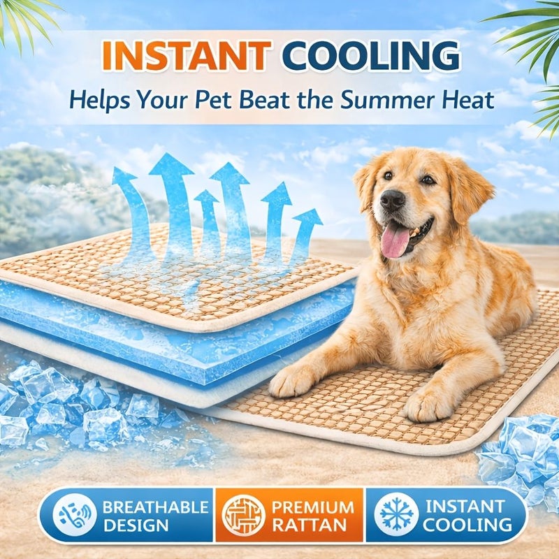 Summer Pet Cooling Mat For Dogs And Cats Blue Puppy Large Rattan Style Woven Washable Breathable Anti Hair Sleeping Pad Indoor Home Use 23 58 By 27 52 Inch - Image 1