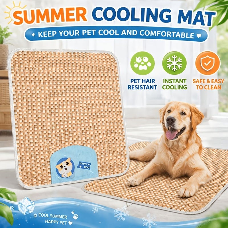 Summer Pet Cooling Mat For Dogs And Cats Blue Puppy Large Rattan Style Woven Washable Breathable Anti Hair Sleeping Pad Indoor Home Use 23 58 By 27 52 Inch - Image 4