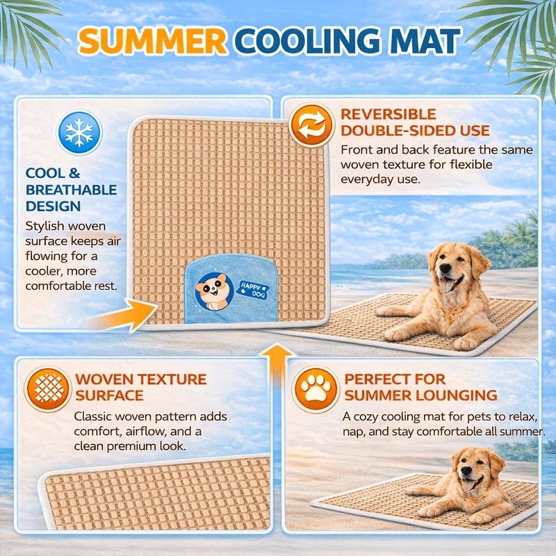 Summer Pet Cooling Mat For Dogs And Cats Blue Puppy Large Rattan Style Woven Washable Breathable Anti Hair Sleeping Pad Indoor Home Use 23 58 By 27 52 Inch - Image 5