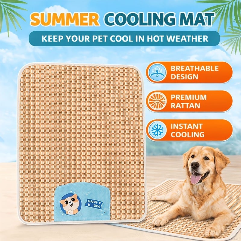Summer Pet Cooling Mat For Dogs And Cats Blue Puppy Large Rattan Style Woven Washable Breathable Anti Hair Sleeping Pad Indoor Home Use 23 58 By 27 52 Inch - Image 3