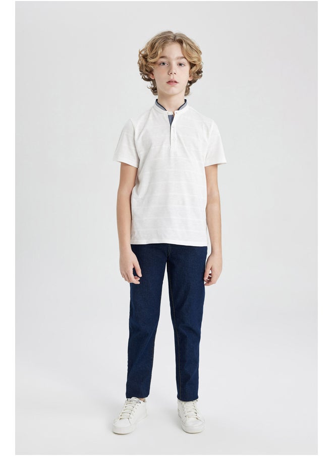 DeFacto - Boy Regular Fit Stand- Up Collar Knitted Short Sleeve Polo T-Shirt - Image 1