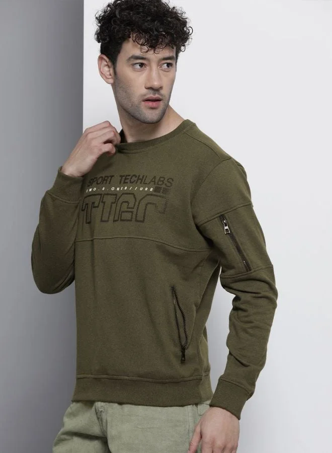 The Indian Garage Co Men Regular Fit Printed Crew Neck Full Sleeves Sweatshirt