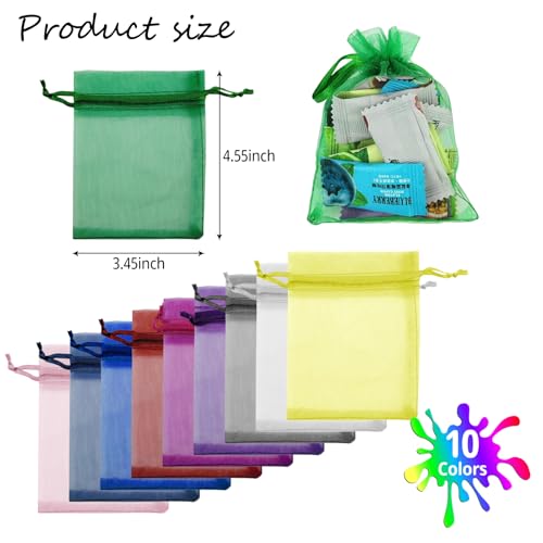 JUNSDUKE 10 Pcs Small Gift Bags, Mix Color Organza Bags 3x4 Inches, Mesh Drawstring Bag for Wedding, Party, Christmas, Jewelry, Candy (10) - Image 2