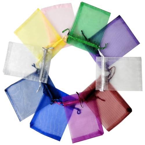 JUNSDUKE 10 Pcs Small Gift Bags, Mix Color Organza Bags 3x4 Inches, Mesh Drawstring Bag for Wedding, Party, Christmas, Jewelry, Candy (10) - Image 1
