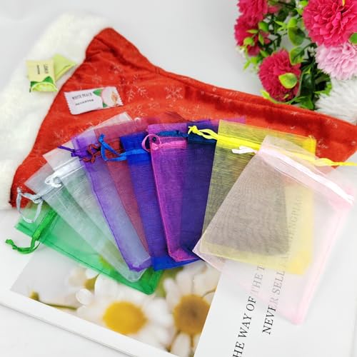 JUNSDUKE 10 Pcs Small Gift Bags, Mix Color Organza Bags 3x4 Inches, Mesh Drawstring Bag for Wedding, Party, Christmas, Jewelry, Candy (10) - Image 5