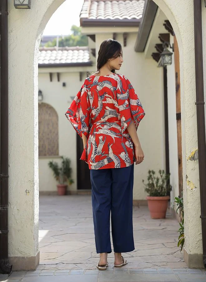 sanskrutihomes Cotton Tribal Print Kaftan Longline Top and Straight Leg Set by Styli