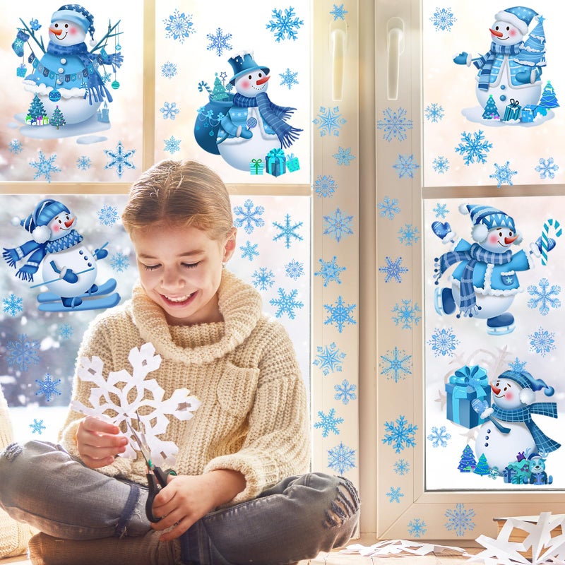 ايرسيدا eersida 65 pcs شارات شتوية كبيرة الشتاء 6 أوراق نافذة الثلوج تلتصق عيد الميلاد ملصقات الجدار القابلة للإزالة الزرقاء والأبيض زخرفة ثلج الثلج لغرفة نوم المنزل لوازم سنة جديدة للحفلات - Image 5