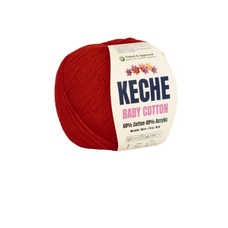 Keche Cotton Yarn, 60% Cotton 40% Acrylic Yarn, Soft Cotton Yarn for Crochet and Knitting, Amigurumi Yarn 1 Skein/Ball 1.76 Oz (50g) / 180 Yrds (165m) - Red - Image 1