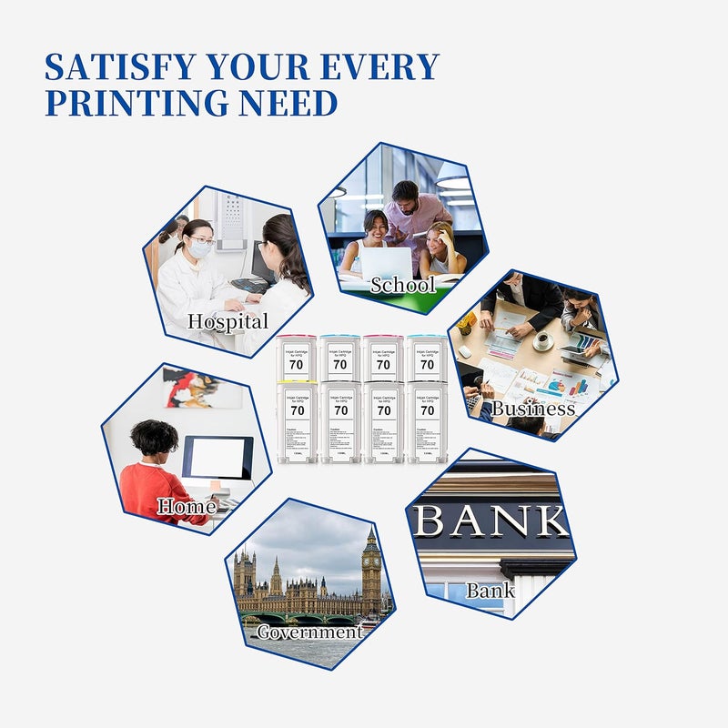 Aomya Compatible HPQ 70 Ink Cartridges Full Ink for HPQ70 Printhead C9404A C9405A C9406A C9407A Designjet Z2100 Z5200 Z3100 Z3200 (Blue) - Image 4