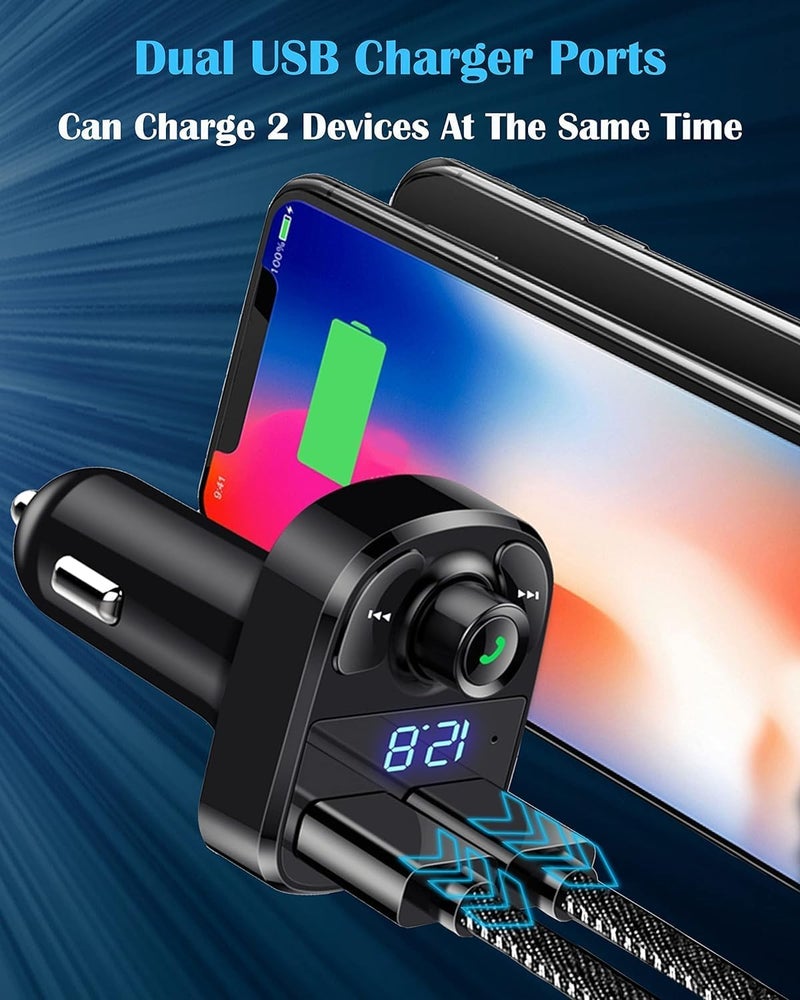 Hands free Call Car Charger, Wireless Bluetooth FM Transmitter Radio Receiver, Mp3 Audio Music Stereo Adapter, and Dual USB Port Charger Compatible for All Smartphones, Samsung Galaxy, HTC, LG, etc. - Image 4