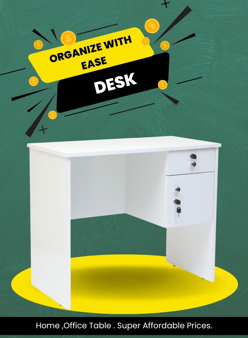 AFT Modern 18mm MDF Office Desk & Study Table with Lockable Drawer and Cabinet – Compact Design for Home Office, Kids’ Room, or Study Area – Secure Storage with Sleek Finish. White (Arfan) - Image 4