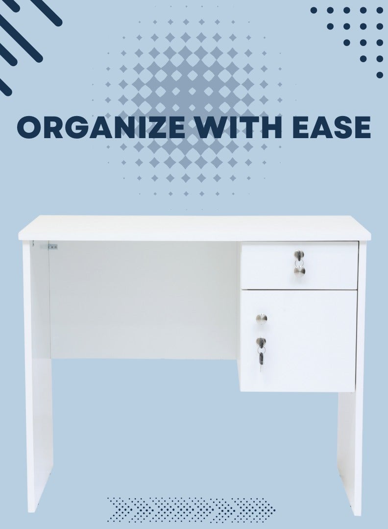 AFT Modern 18mm MDF Office Desk & Study Table with Lockable Drawer and Cabinet – Compact Design for Home Office, Kids’ Room, or Study Area – Secure Storage with Sleek Finish. White (Arfan) - Image 5
