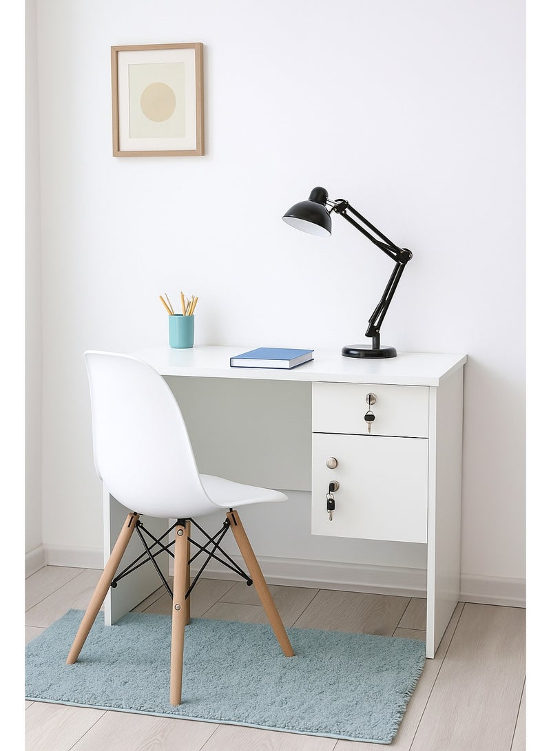 AFT Modern 18mm MDF Office Desk & Study Table with Lockable Drawer and Cabinet – Compact Design for Home Office, Kids’ Room, or Study Area – Secure Storage with Sleek Finish. White (Arfan) - Image 1