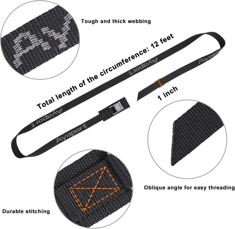 Ayaport Cam Buckle Tie Down Straps Lashing Straps 2200lbs Break Strength Heavy Duty Car Roof Rack Strap for Kayak, SUP, Surfboard, Cargo, Motorcycle, Truck, Boat, Dirt Bike (1" x 12'-Stainless) - Image 3