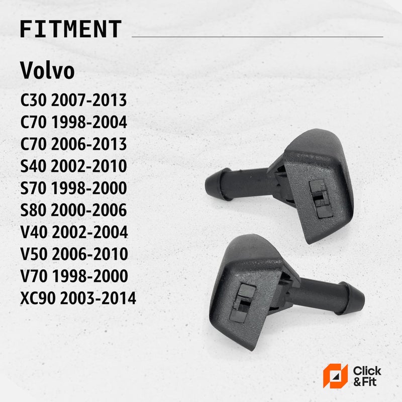 Click&Fit ClickFit 2pcs Windshield Washer Nozzles Kit compatible with Volvo XC90 S80 V70 S70 S40 C70 V50 C30 V40 from 1998 to 2014 Wiper washer spray jets replases 30655605 7845009010 9188997 accesories - Image 4