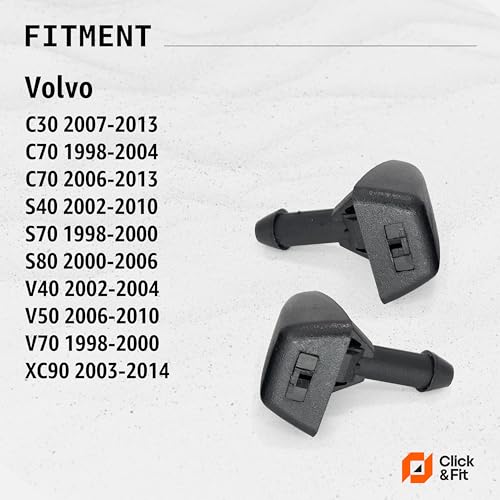 Click&Fit ClickFit 2pcs Windshield Washer Nozzles Kit compatible with Volvo XC90 S80 V70 S70 S40 C70 V50 C30 V40 from 1998 to 2014 Wiper washer spray jets replases 30655605 7845009010 9188997 accesories - Image 3