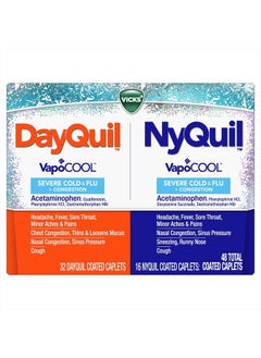 Vicks DayQuil and NyQuil VapoCOOL SEVERE Combo Cold & Flu + Congestion Medicine, Max Strength Relief For Fever, Sore Throat, Nasal Congestion, Sinus Pressure, Cough, 48 Count - 32 DayQuil, 16 NyQuil  - Image 1