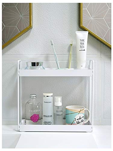 Aisung 2-Tier Bathroom Countertop Organizer Vanity Tray Cosmetic & Makeup Storage Kitchen Spice Rack Standing Shelf, White - Image 4