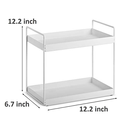 Aisung 2-Tier Bathroom Countertop Organizer Vanity Tray Cosmetic & Makeup Storage Kitchen Spice Rack Standing Shelf, White - Image 5