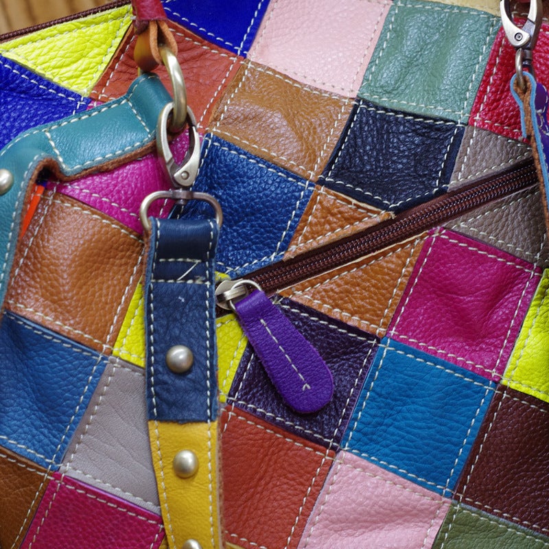 Cowhide Leather Women'S Bag New Contrast Color Trendy Bag Niche Design Portable Crossbody Bag Women'S Shoulder Bag Supply - Image 5