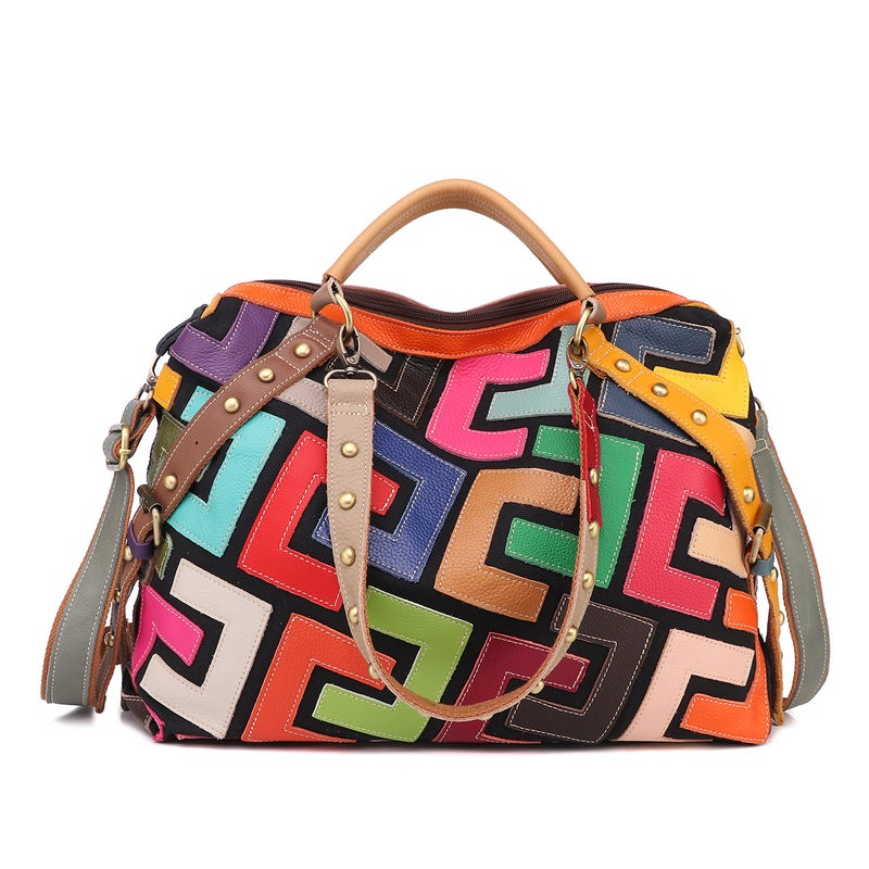 Cowhide Leather Women'S Bag New Contrast Color Trendy Bag Niche Design Portable Crossbody Bag Women'S Shoulder Bag Supply - Image 1