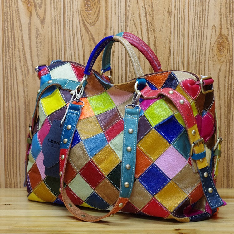 Cowhide Leather Women'S Bag New Contrast Color Trendy Bag Niche Design Portable Crossbody Bag Women'S Shoulder Bag Supply - Image 4