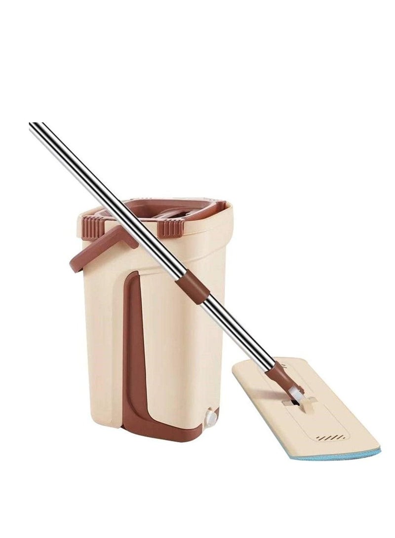 Microfiber Flat Mop With Bucket Set Beige