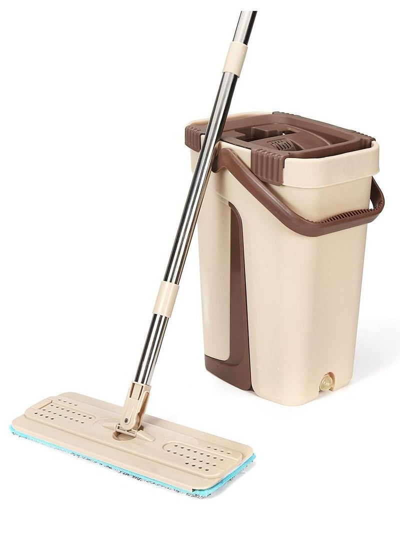 Microfiber Flat Mop With Bucket Set Beige