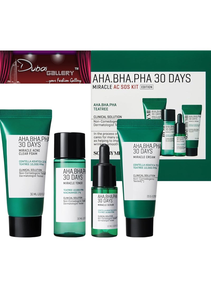DubaiGallery مجموعة Aha Bha Pha 30Days Miracle Ac Sos - تشمل تونر 1.01 أونصة + سيروم 0.33 أونصة + كريم 0.7 أونصة + رغوة 1.01 أونصة - مجموعة عناية يومية لطيفة تقشير للبشرة للتخلص من النفايات الدهنية والزيوت 100 مل - Image 1