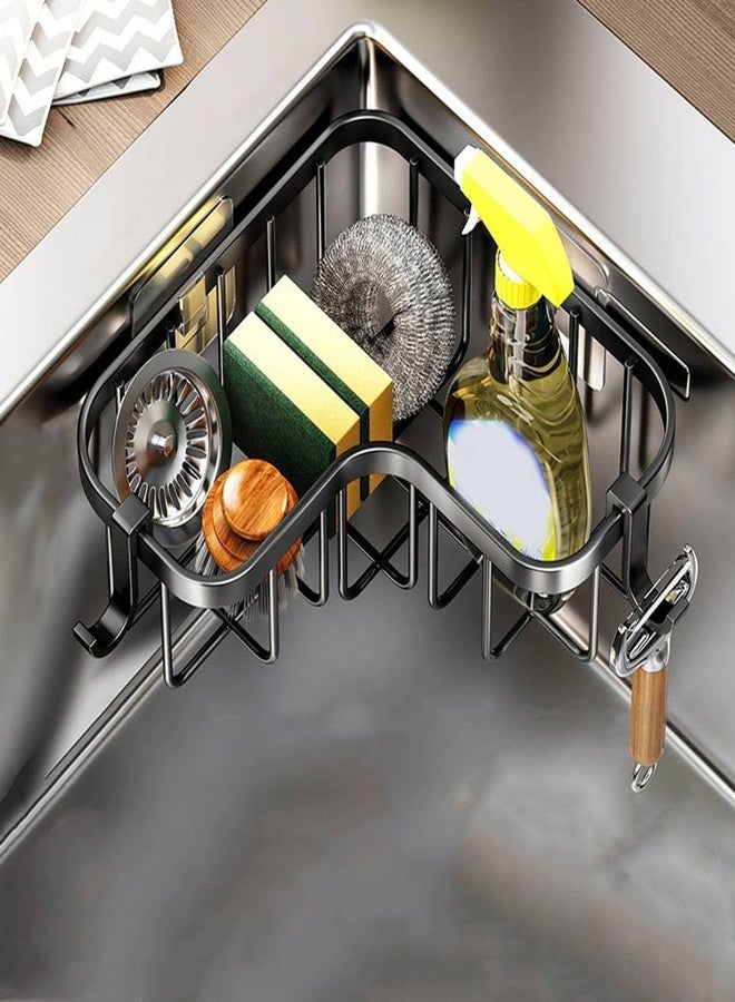 OVENA Sponge Holder for Corner Kitchen Sink, Adhesive Stainless Steel Kitchen Sink Organizer Caddy,Dish Cloth Hanger Sponge Holder Soap Storage Rack for Space-Saving Storage(not for Rounded) - Image 1