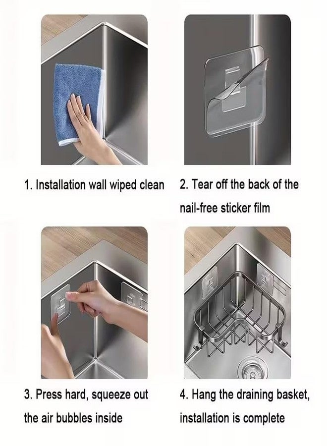 OVENA Sponge Holder for Corner Kitchen Sink, Adhesive Stainless Steel Kitchen Sink Organizer Caddy,Dish Cloth Hanger Sponge Holder Soap Storage Rack for Space-Saving Storage(not for Rounded) - Image 3