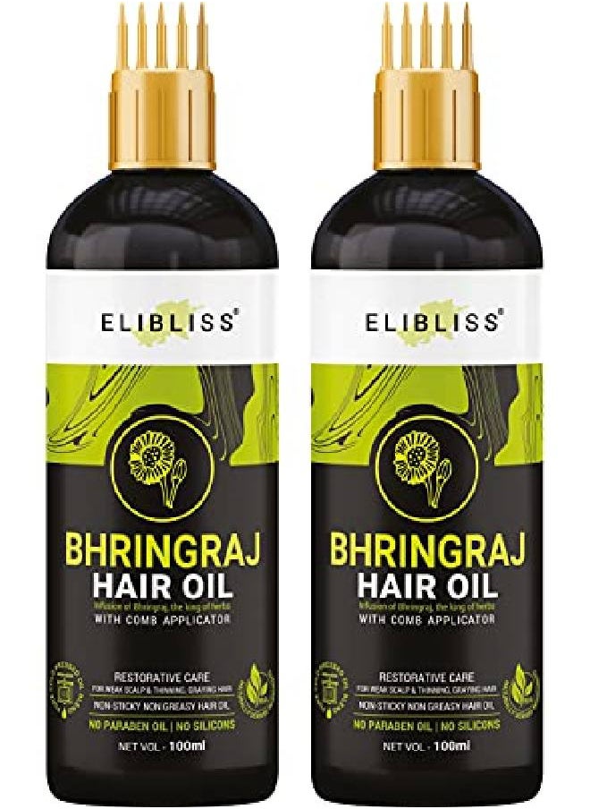 ELIBLISS Bhringraj Oil With Comb Applicator Promotes Healthy Voluminous & Smooth Hair 100 ml  - Image 1