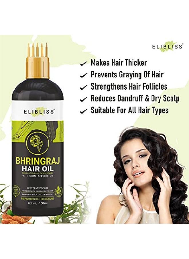 ELIBLISS Bhringraj Oil With Comb Applicator Promotes Healthy Voluminous & Smooth Hair 100 ml  - Image 3