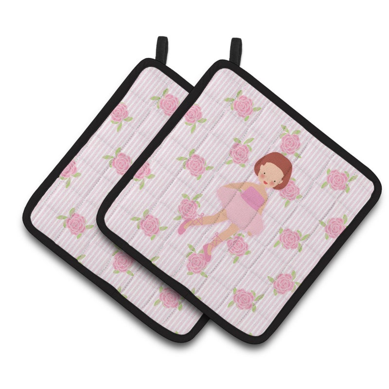 Caroline's Treasures ""Caroline's Treasures BB5191PTHD Ballerina Red Short Hair Pair of Pot Holders  7.5"""" H x 7.5"""" W  Multicolor"" 