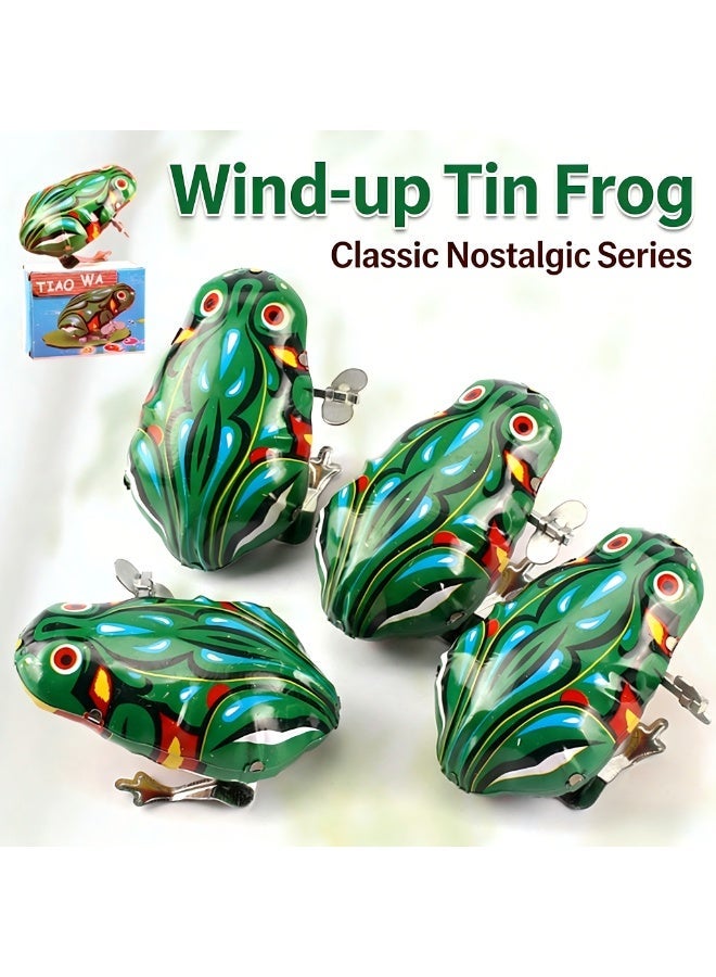 Wind-Up Tin Frog, Retro Jumping Toy, Kids' Nostalgic Wind-Up Toy with "TIAO WA" Name Design - Image 1