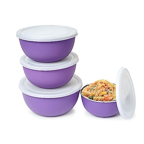 CLASSIC ESSENTIALS Stainless Steel Microwave Safe Mixing Bowls Set with Lid Food Serving and Storage Containers for You Modern Kitchen (Ce-Msb-3Blu), Blue-Violet,1000Ml,750Ml,350Ml - Image 3