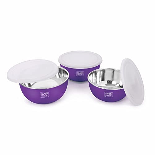 CLASSIC ESSENTIALS Stainless Steel Microwave Safe Mixing Bowls Set with Lid Food Serving and Storage Containers for You Modern Kitchen (Ce-Msb-3Blu), Blue-Violet,1000Ml,750Ml,350Ml - Image 4