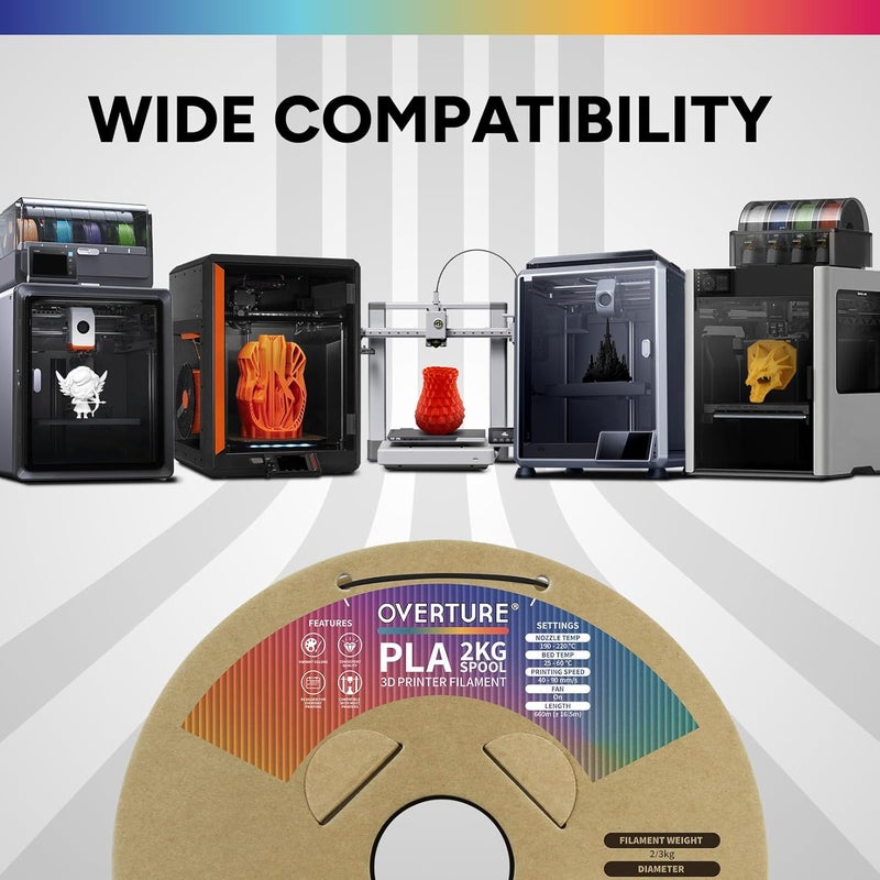 OVERTURE PLA Filament 1.75mm, Neatly Wound 3D Printer Filament 2kg Spool (4.4lbs), Dimensional Accuracy +/- 0.02 mm, Fit Most FDM 3D Printers (Black 2KG-1 Pack) - Image 5