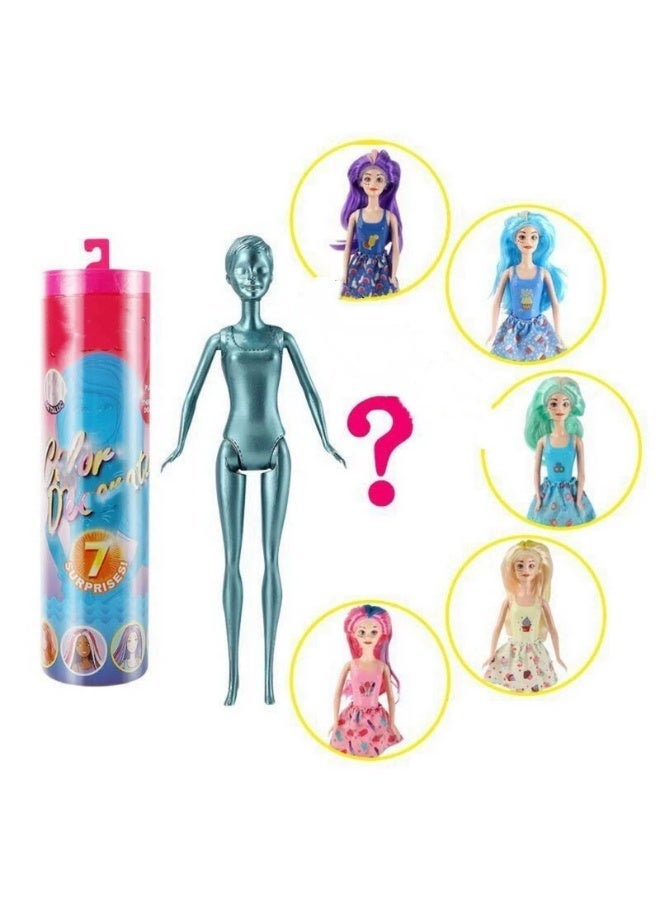 دمية باربي للكشف عن الألوان مع حزمة واحدة، 4 أكياس، شعر مستعار مفاجئ، تنورة، أحذية وإسفنج - Image 1