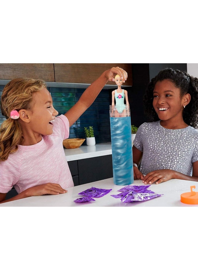 دمية باربي للكشف عن الألوان مع حزمة واحدة، 4 أكياس، شعر مستعار مفاجئ، تنورة، أحذية وإسفنج - Image 4