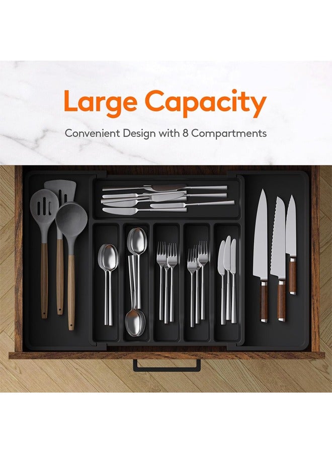 Expandable Silverware Drawer Organizer,  Utensil Tray for Kitchen, BPA Free Flatware and Cutlery Holder, Adjustable Plastic Storage for Spoons Forks Knives, Large, Black  - Image 2
