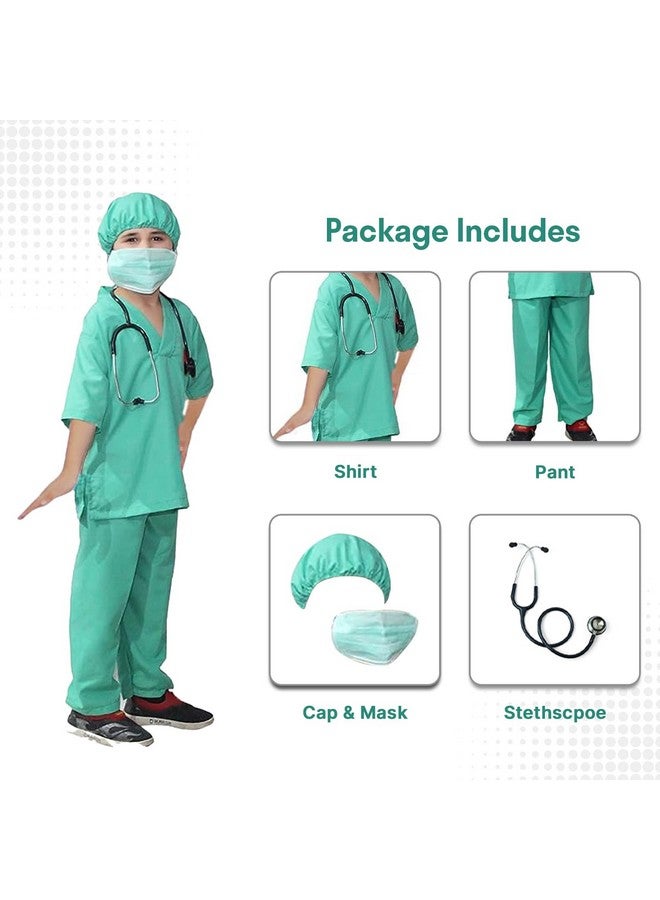 Kaku Fancy Dresses Kaku Fancy Dresses Polyester Our Community Helper Dr Surgeon Costume For Kids | Dr Surgeon Green Shirt, Pant With Stethoscope For Boys & Girls -3-4 Years  - Image 4