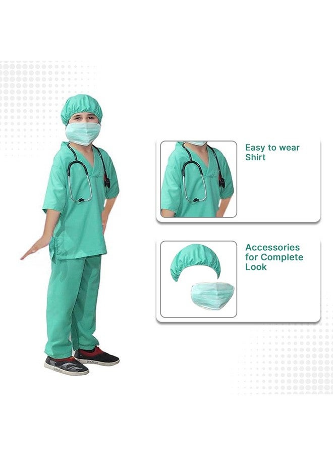 Kaku Fancy Dresses Kaku Fancy Dresses Polyester Our Community Helper Dr Surgeon Costume For Kids | Dr Surgeon Green Shirt, Pant With Stethoscope For Boys & Girls -3-4 Years  - Image 3