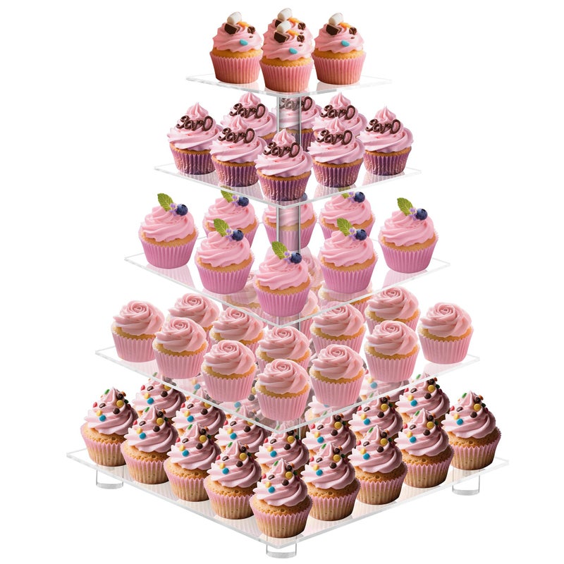 YestBuy Cupcake Stand5 Tier Large Cupcake Holder Square Cupcake Tower Tree Clear Cupcake Stand Dessert Pastry Display Stand for Wedding Party Birthday